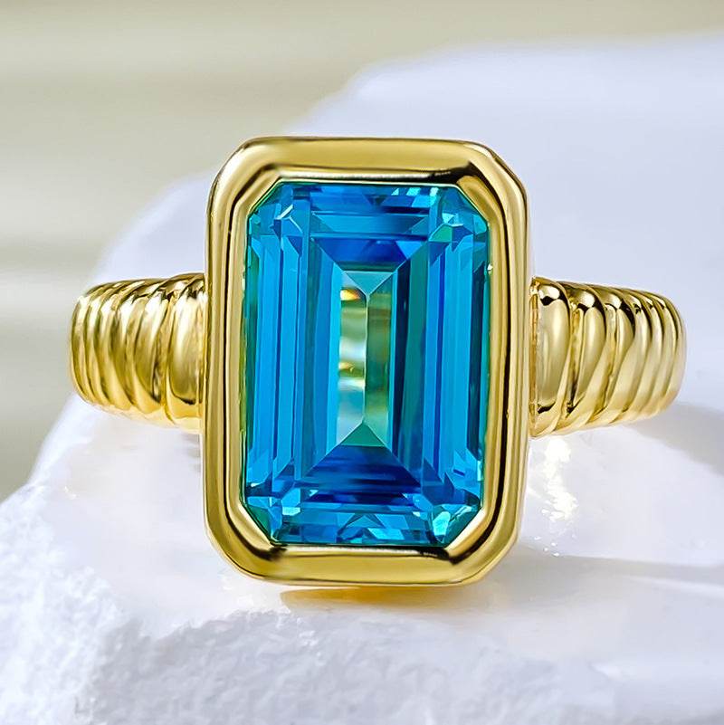 New navy blue high carbon diamond ring for women rectangular 8 * 12mm 925 silver daily wear style