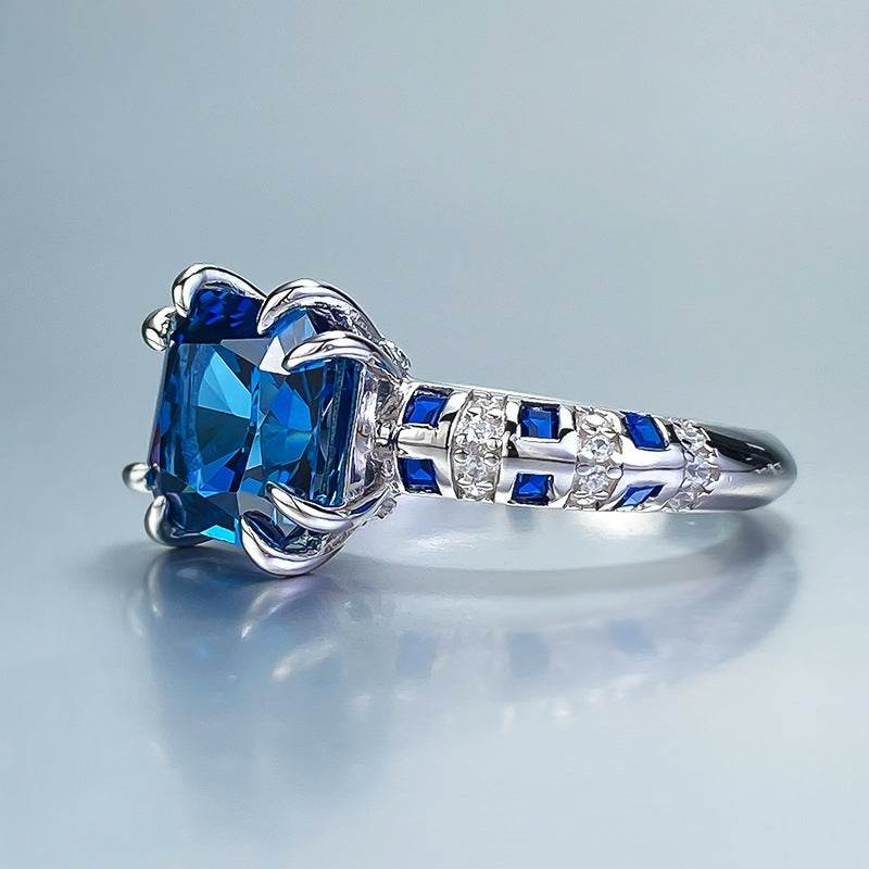 S925 Silver 8 * 8m Royal Blue Square High Carbon Diamond Ring High end Simulated Diamond Ring