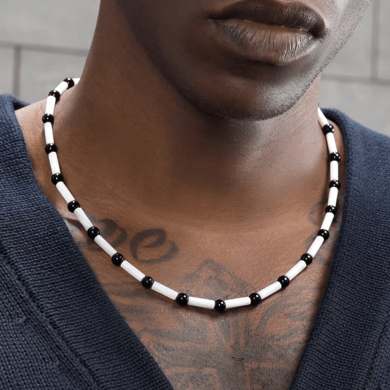Round flawless strong light pearl necklace men's trendy versatile silver gray collarbone chain women's high-end necklace