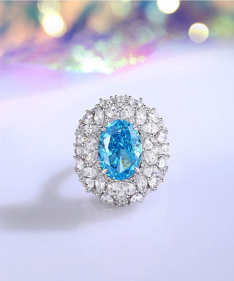 Oval cut huge Luxury 8A zircon gemstone ring 925 silver high carbon diamond - MOWTE