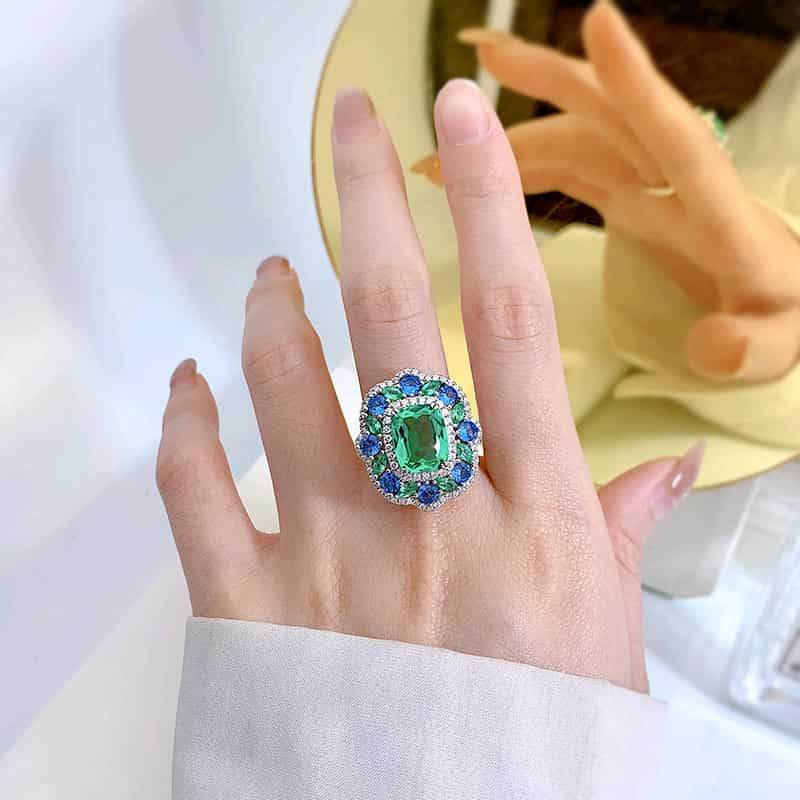S925 Silver Secret Garden 8*10 Simulated Green Tourmaline - MOWTE