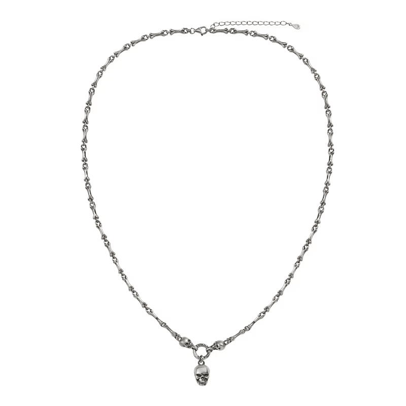 S925Skull chain made of pure silver antique skull bone necklace hip-hop men's and women's ins fashion sweater chain - MOWTE