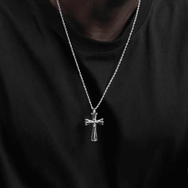 S925 sterling silver cross necklace men's hip-hop trend inlaid zircon pendant women's INS - MOWTE