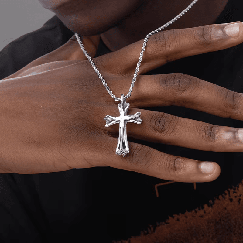 S925 sterling silver cross necklace men's hip-hop trend inlaid zircon pendant women's INS - MOWTE