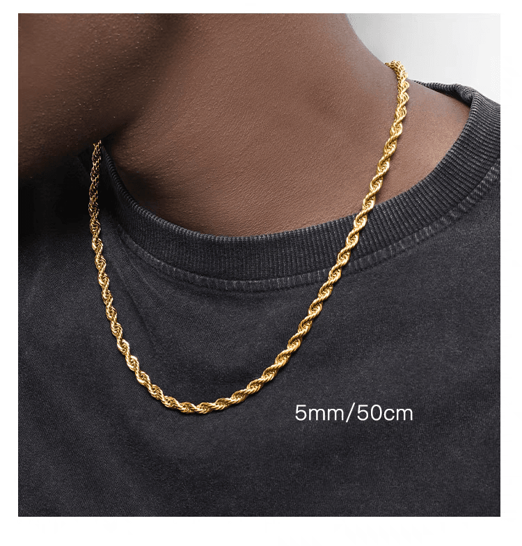 Short twist chain gold Fried Dough Twists chain plated 18K gold necklace hip hop clavicle chain - MOWTE