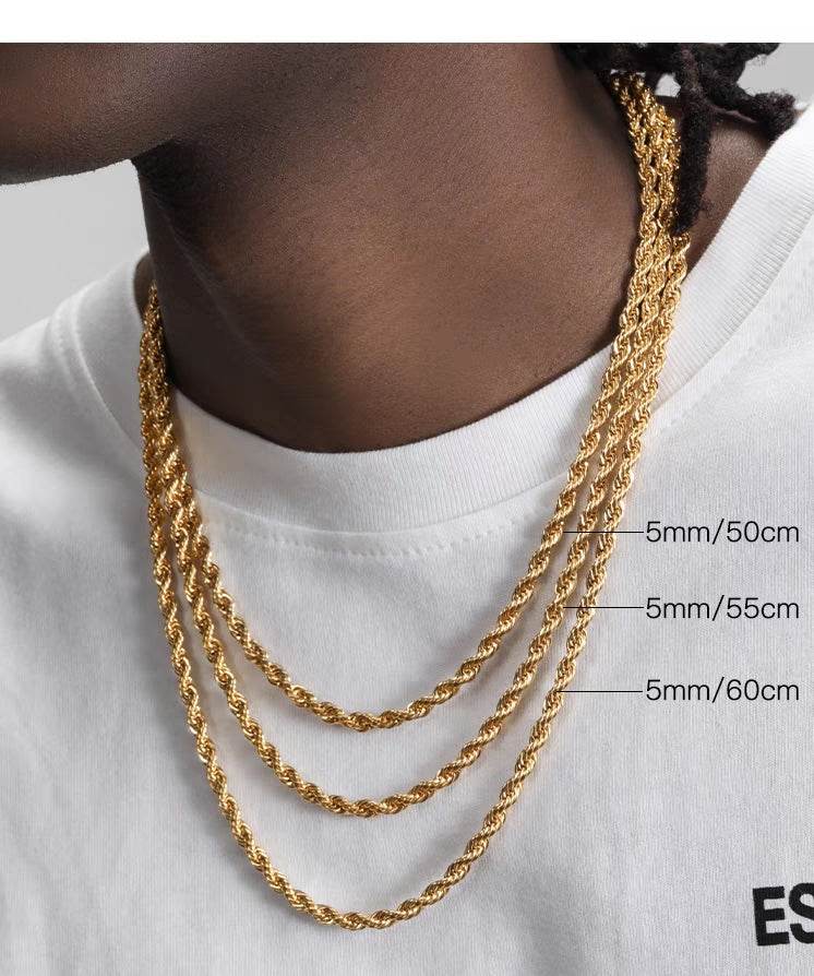 Short twist chain gold Fried Dough Twists chain plated 18K gold necklace hip hop clavicle chain - MOWTE