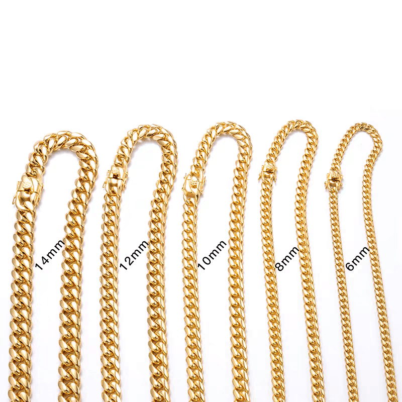 Golden Hip Hop Cuban Chain Necklace Men's Trendy Rap Street High Quality Titanium Steel Female Stainless Chain Neck Chain - MOWTE