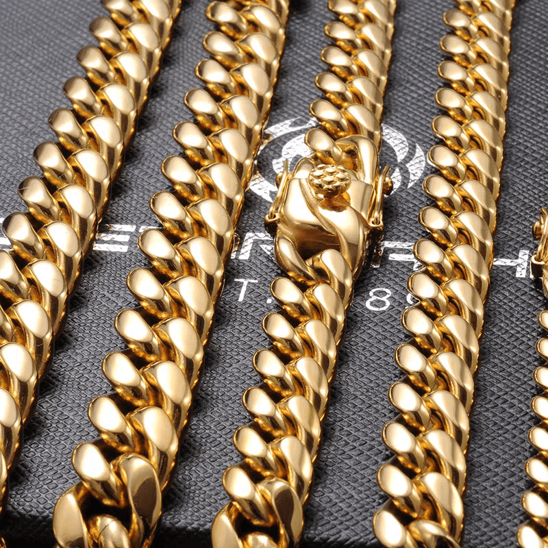 Golden Hip Hop Cuban Chain Necklace Men's Trendy Rap Street High Quality Titanium Steel Female Stainless Chain Neck Chain - MOWTE