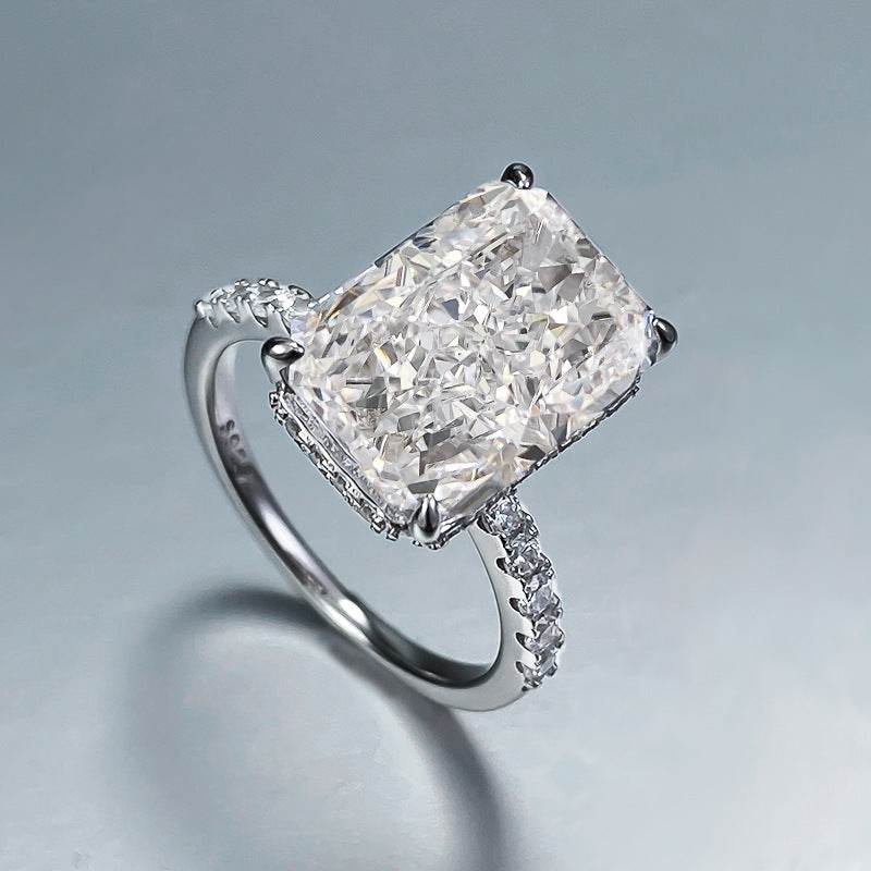 S925 Silver New Product Ins Style Daily Simplicity 9 * 13mm rectangular white diamond ring for women - MOWTE