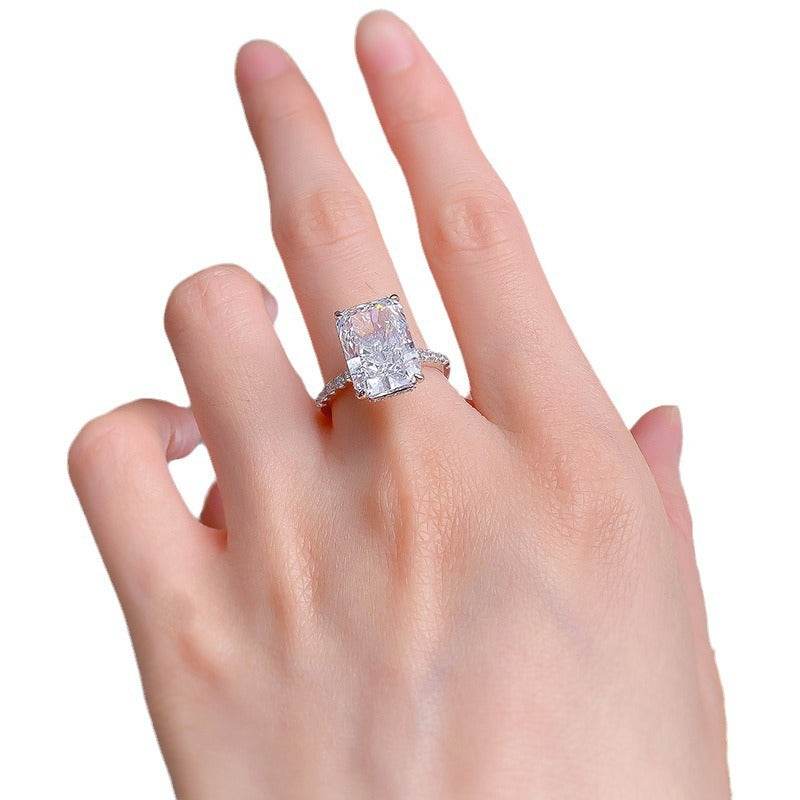 S925 Silver New Product Ins Style Daily Simplicity 9 * 13mm rectangular white diamond ring for women - MOWTE