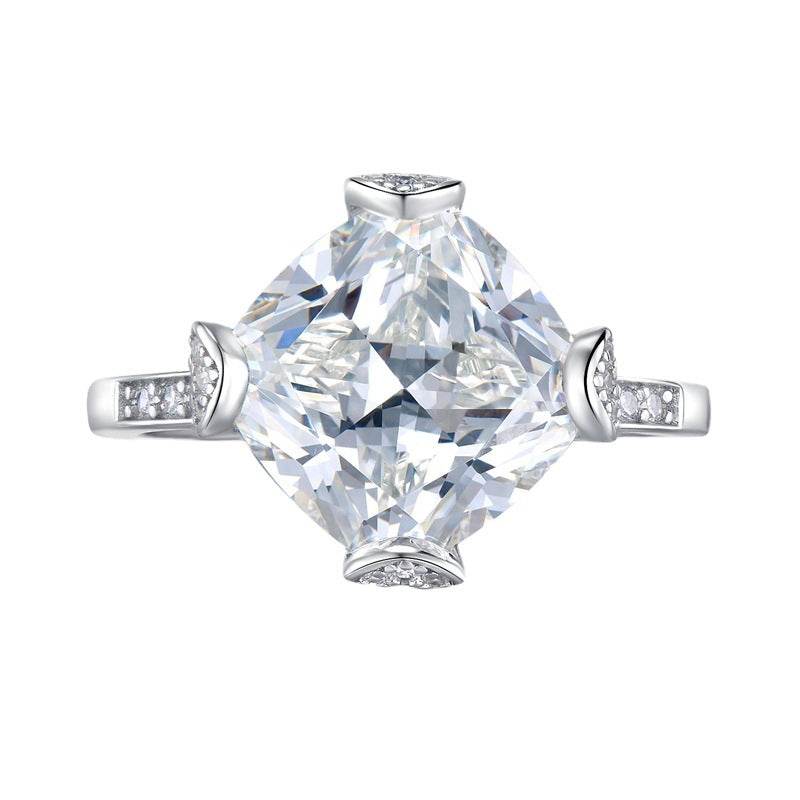New high simulation diamond ring 11 * 11 white G-color ice Flower cut diamond style wedding ring for women - MOWTE