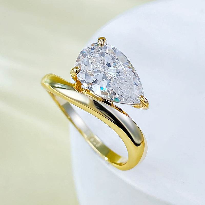 Waterdrop pear cut diamond ring fashion basic model 7 * 11 S925 Silver High Carbon Single Diamond - MOWTE