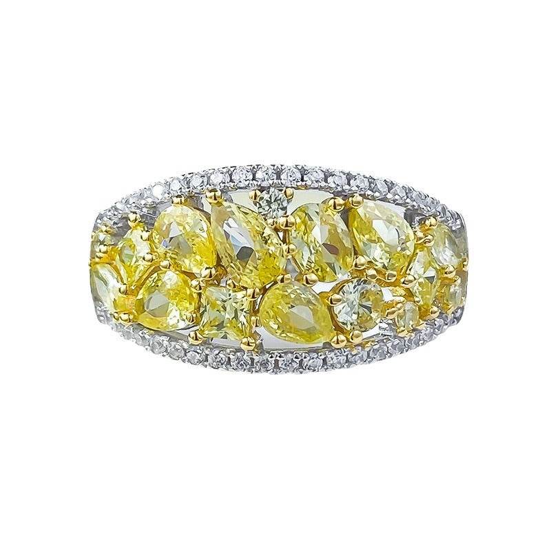 Light Luxury Ins-Style Micro-Pave High Carbon Diamond Women's Yellow Full Pavé Ring Versatile Elegant Design - MOWTE