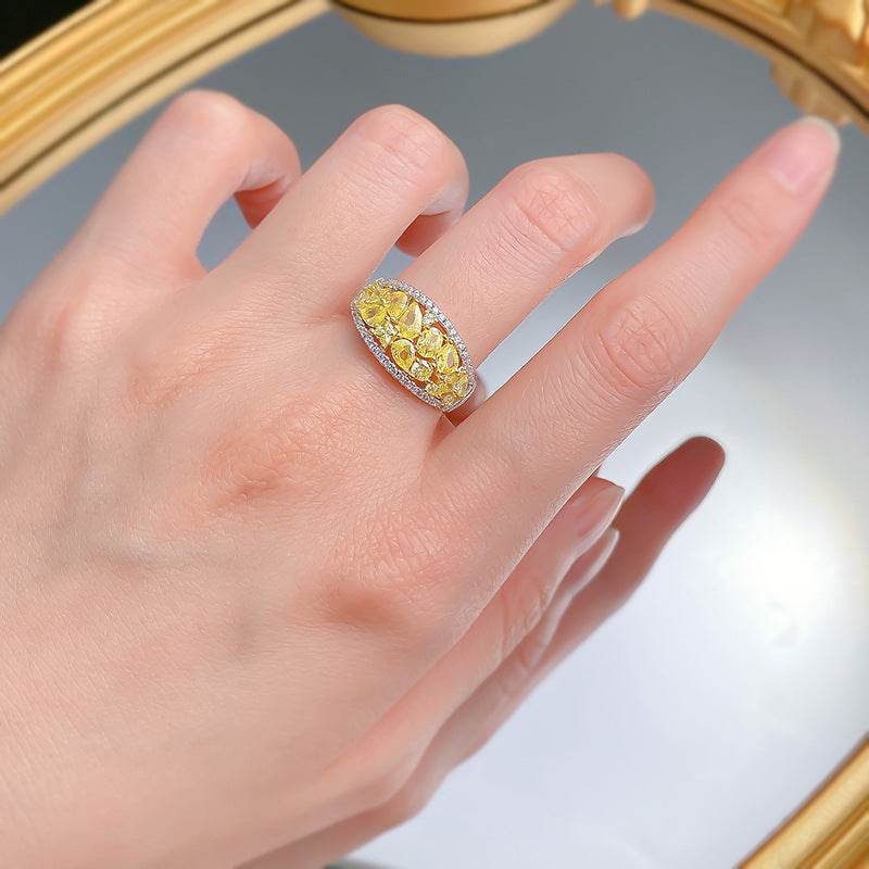 Light Luxury Ins-Style Micro-Pave High Carbon Diamond Women's Yellow Full Pavé Ring Versatile Elegant Design - MOWTE