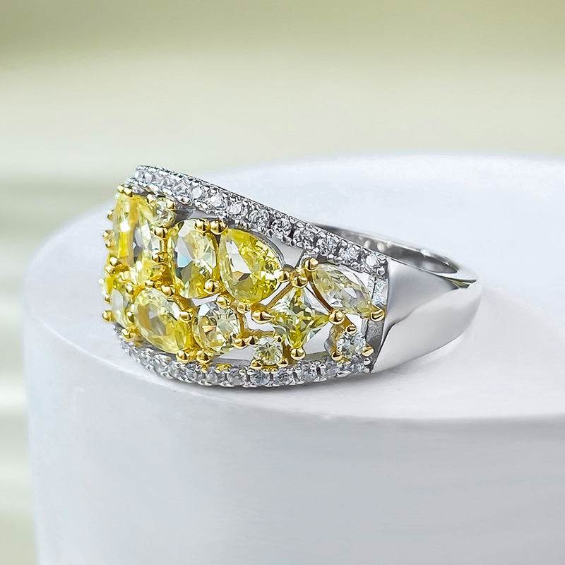 Light Luxury Ins-Style Micro-Pave High Carbon Diamond Women's Yellow Full Pavé Ring Versatile Elegant Design - MOWTE