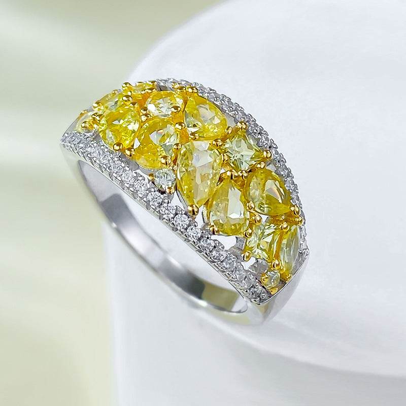 Light Luxury Ins-Style Micro-Pave High Carbon Diamond Women's Yellow Full Pavé Ring Versatile Elegant Design - MOWTE