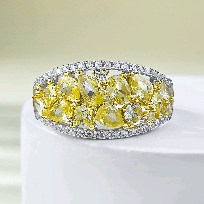 Light Luxury Ins-Style Micro-Pave High Carbon Diamond Women's Yellow Full Pavé Ring Versatile Elegant Design - MOWTE