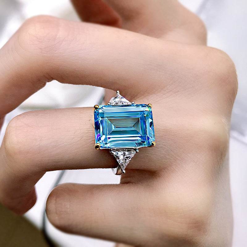S925 Sterling Silver 10x14mm Rectangular Flat-Top High Carbon Diamond Women's Ring Minimalist & Elegant Design - MOWTE