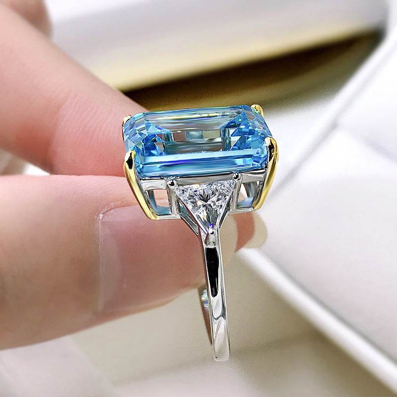 S925 Sterling Silver 10x14mm Rectangular Flat-Top High Carbon Diamond Women's Ring Minimalist & Elegant Design - MOWTE