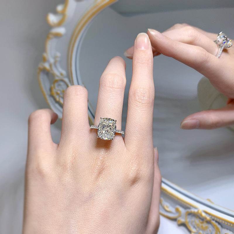 New Style High Carbon Diamond S925 Sterling Silver Luxury 10*12mm princess Ring - MOWTE
