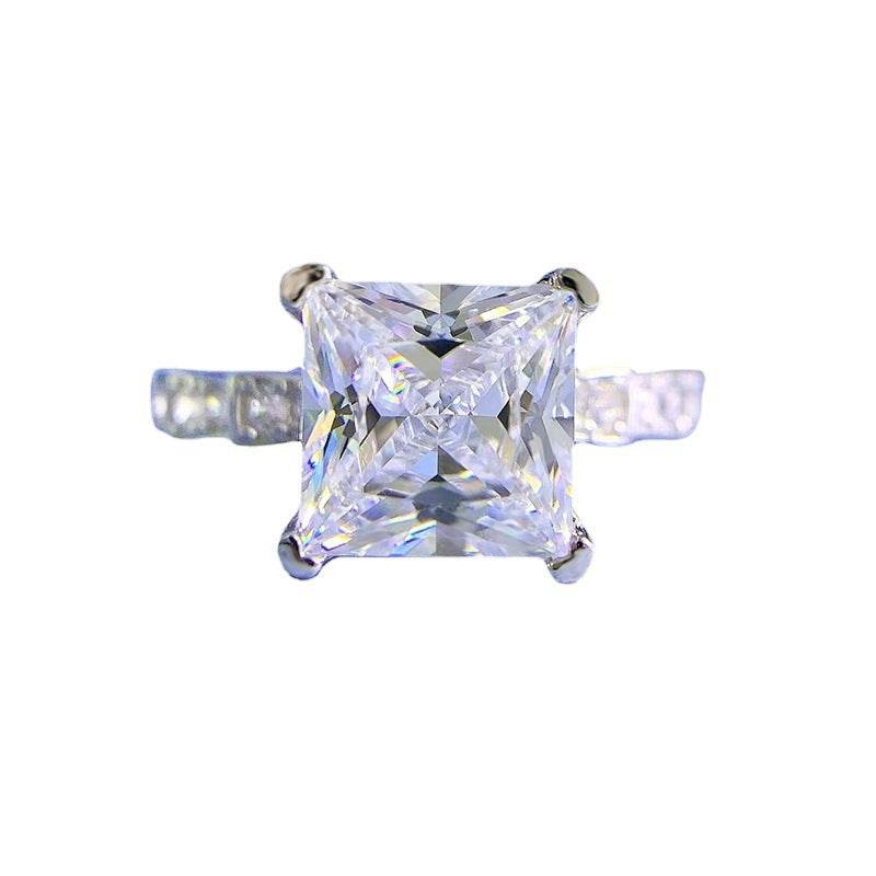 New 925 Silver 2carat High Carbon Diamond 8 * 8 Princess Square Ring Women's Fashion Large Style - MOWTE