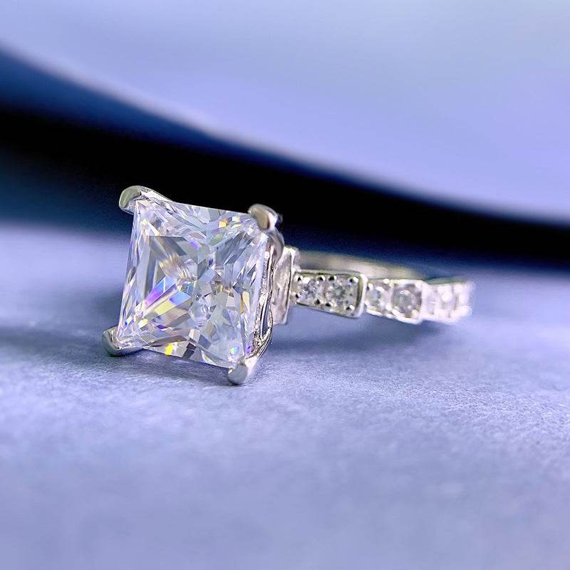 New 925 Silver 2carat High Carbon Diamond 8 * 8 Princess Square Ring Women's Fashion Large Style - MOWTE