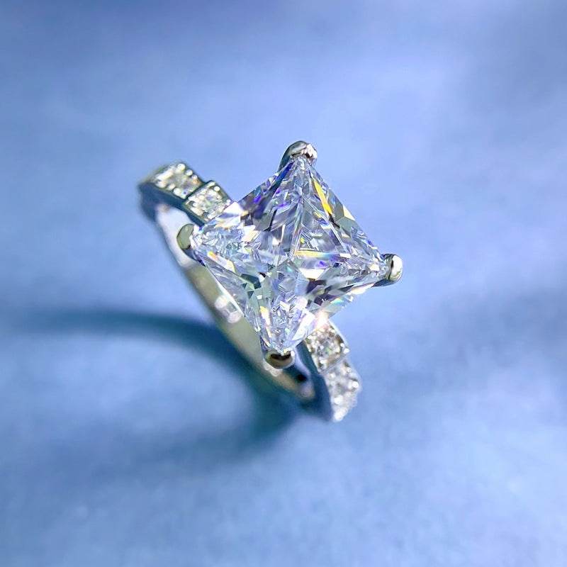 New 925 Silver 2carat High Carbon Diamond 8 * 8 Princess Square Ring Women's Fashion Large Style - MOWTE