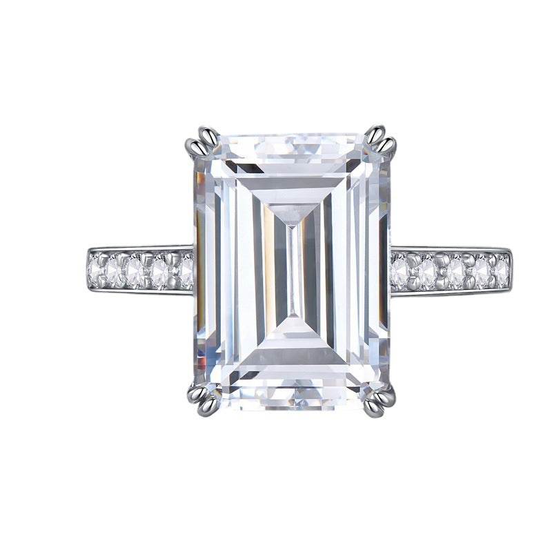 New 925 silver high carbon diamond emerald cut rectangular 10*14mm explosive ring - MOWTE