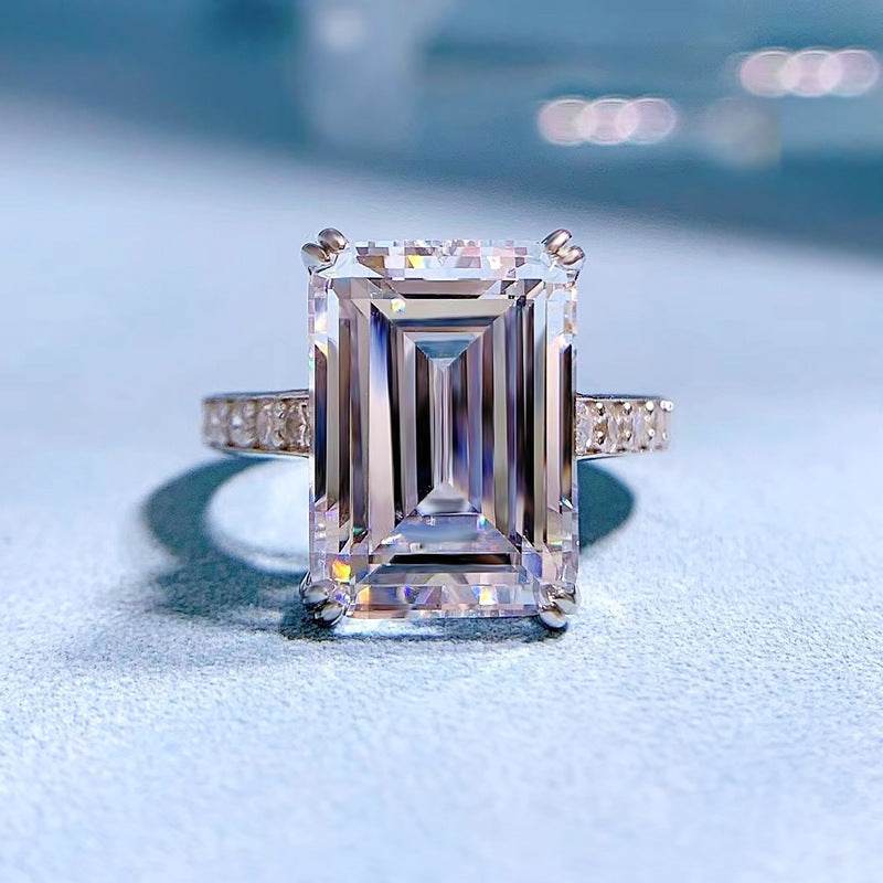 New 925 silver high carbon diamond emerald cut rectangular 10*14mm explosive ring - MOWTE