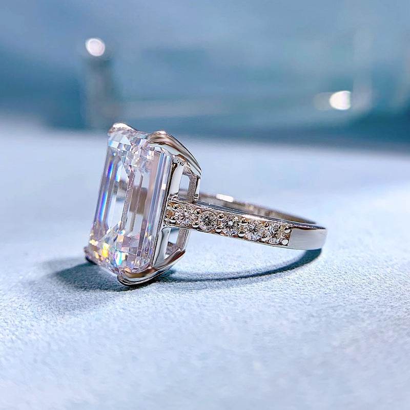 New 925 silver high carbon diamond emerald cut rectangular 10*14mm explosive ring - MOWTE