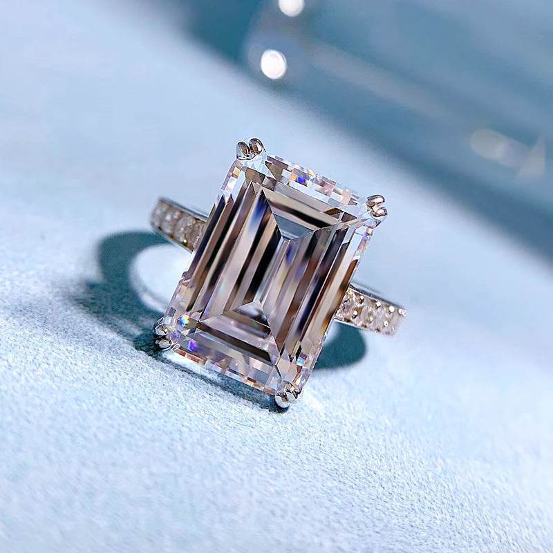 New 925 silver high carbon diamond emerald cut rectangular 10*14mm explosive ring - MOWTE