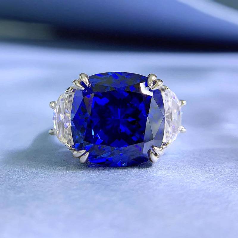 New S925 Silver 13*13mm Royal Blue Premium Feel Ring - MOWTE