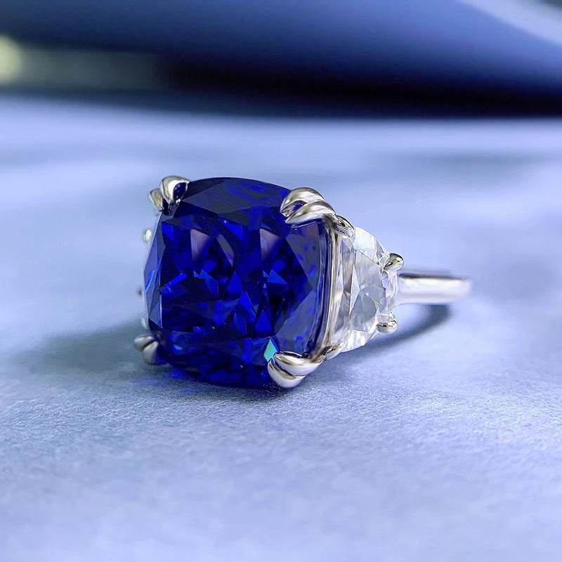 New S925 Silver 13*13mm Royal Blue Premium Feel Ring - MOWTE