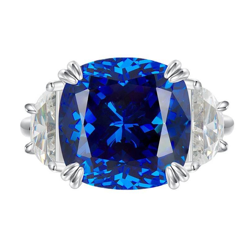 New S925 Silver 13*13mm Royal Blue Premium Feel Ring - MOWTE