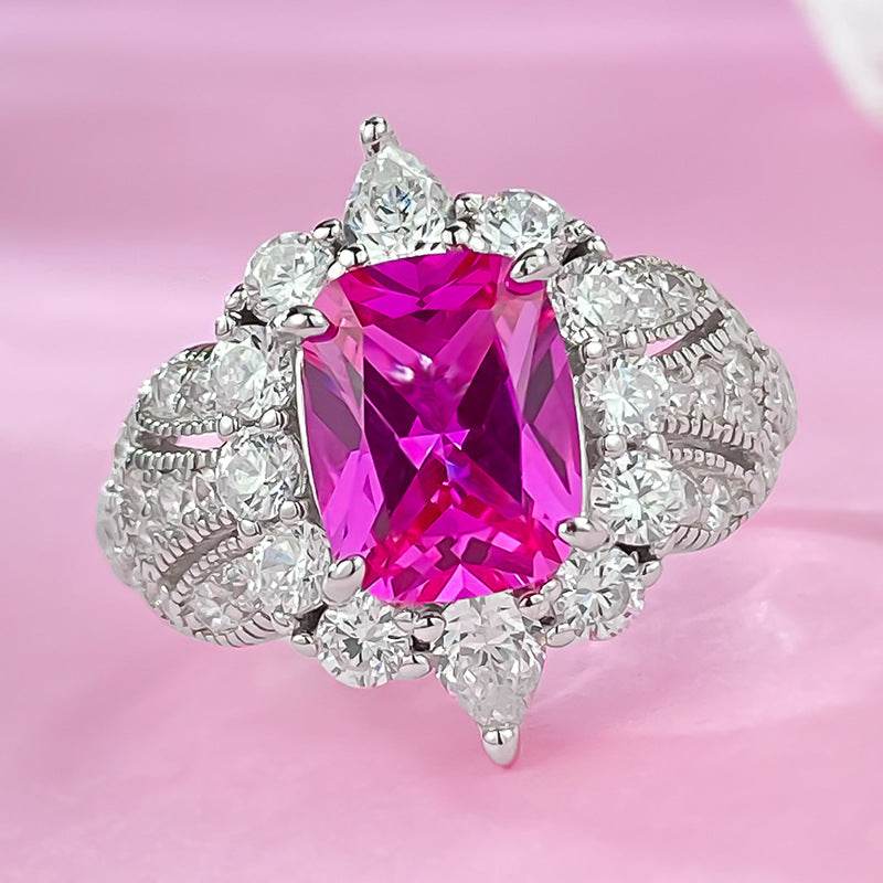 New Style Geometric Pink Diamond S925 Sterling Silver Exclusive Light Luxury Socialite-Inspired Ring - MOWTE