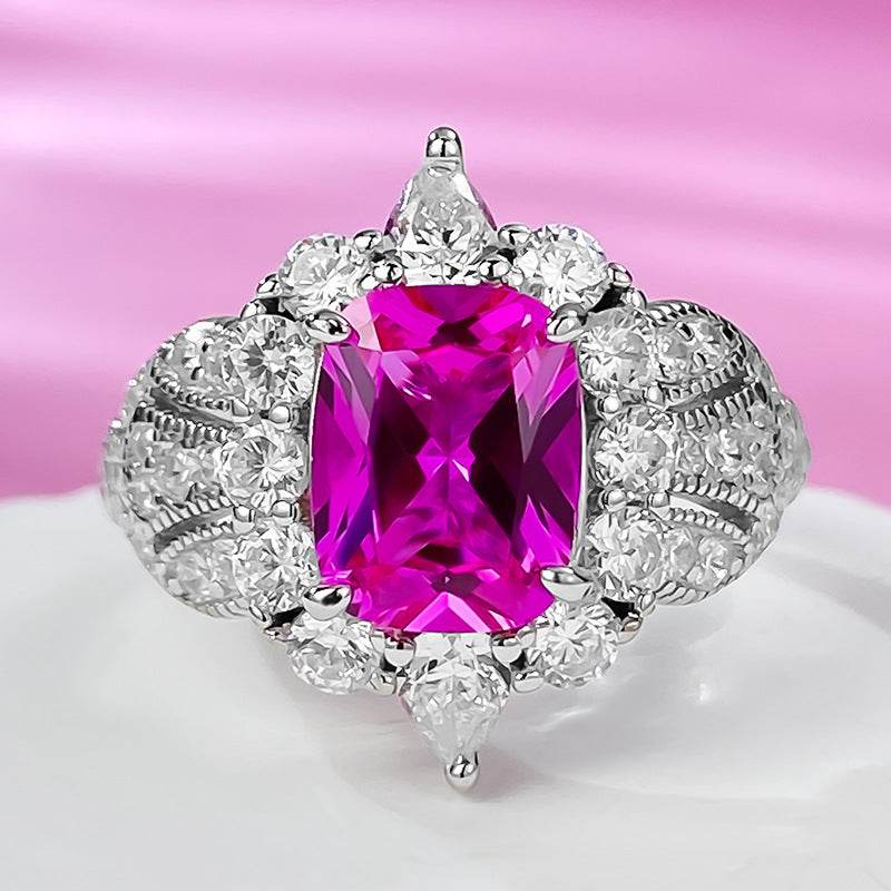 New Style Geometric Pink Diamond S925 Sterling Silver Exclusive Light Luxury Socialite-Inspired Ring - MOWTE