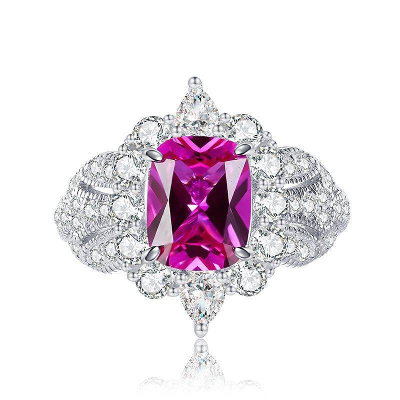 New Style Geometric Pink Diamond S925 Sterling Silver Exclusive Light Luxury Socialite-Inspired Ring - MOWTE