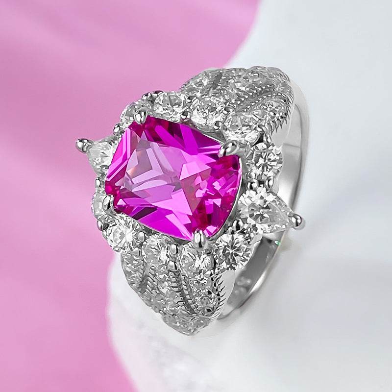 New Style Geometric Pink Diamond S925 Sterling Silver Exclusive Light Luxury Socialite-Inspired Ring - MOWTE