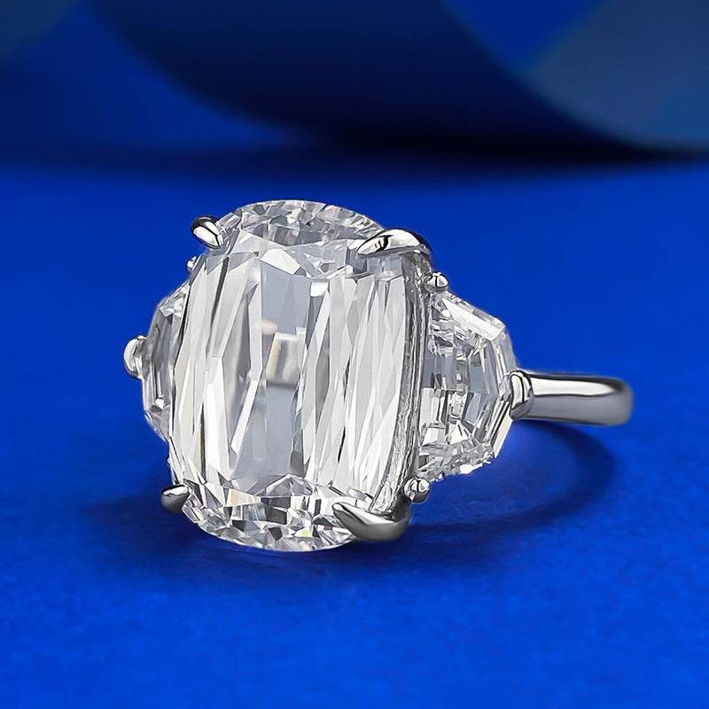 2025 New S925 Sterling Silver High-Carbon Diamond 10x14mm Prism-Cut Chunky Square Ring - MOWTE