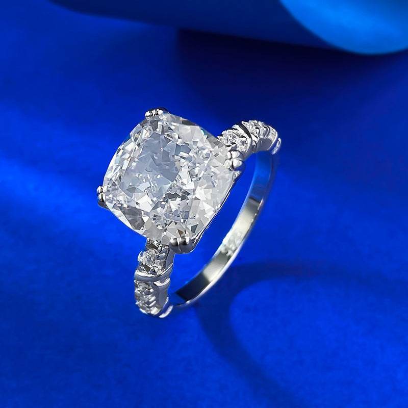 New S925 Sterling Silver High-Carbon Diamond Ice Cut 10x10mm Stylish Everyday Ring - MOWTE