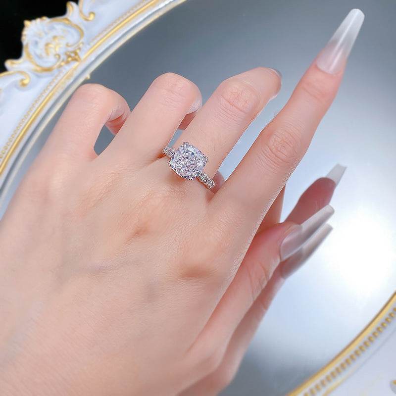 New S925 Sterling Silver High-Carbon Diamond Ice Cut 10x10mm Stylish Everyday Ring - MOWTE