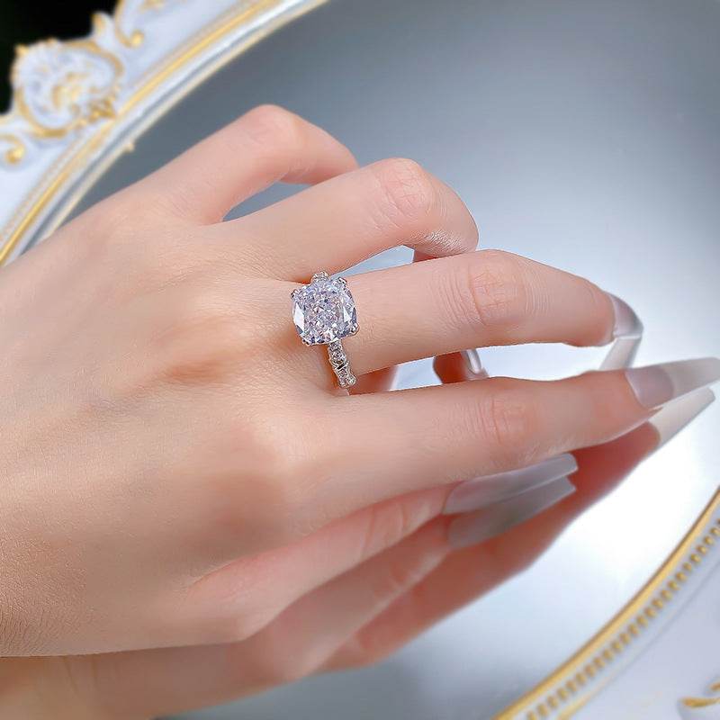 New S925 Sterling Silver High-Carbon Diamond Ice Cut 10x10mm Stylish Everyday Ring - MOWTE