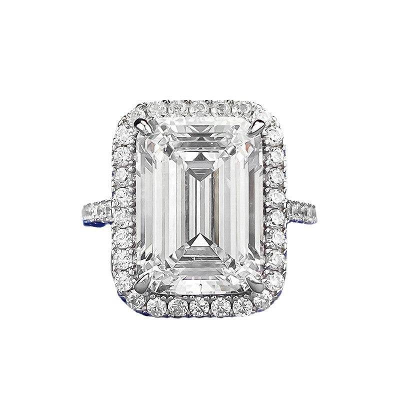 2025 New S925 Sterling Silver High-Carbon Diamond Elongated Step-Cut 10x14mm Asscher White Ring - MOWTE