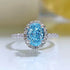 S925 Sterling Silver 1 Carat High-Carbon Diamond & 6x8mm Radiant-Cut Aqua Blue Women's Ring - MOWTE