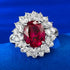 S925 Sterling Silver Pigeon Blood Red Simulated Diamond 8x10mm Oval-Cut Floral Cluster Wedding Ring - MOWTE