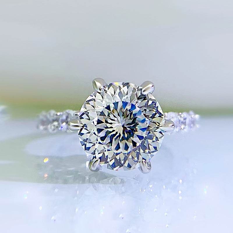 New 925 Sterling Silver 5 Carat Portuguese-Cut Aurora Six-Prong Women's Luxury Premium Ring - MOWTE
