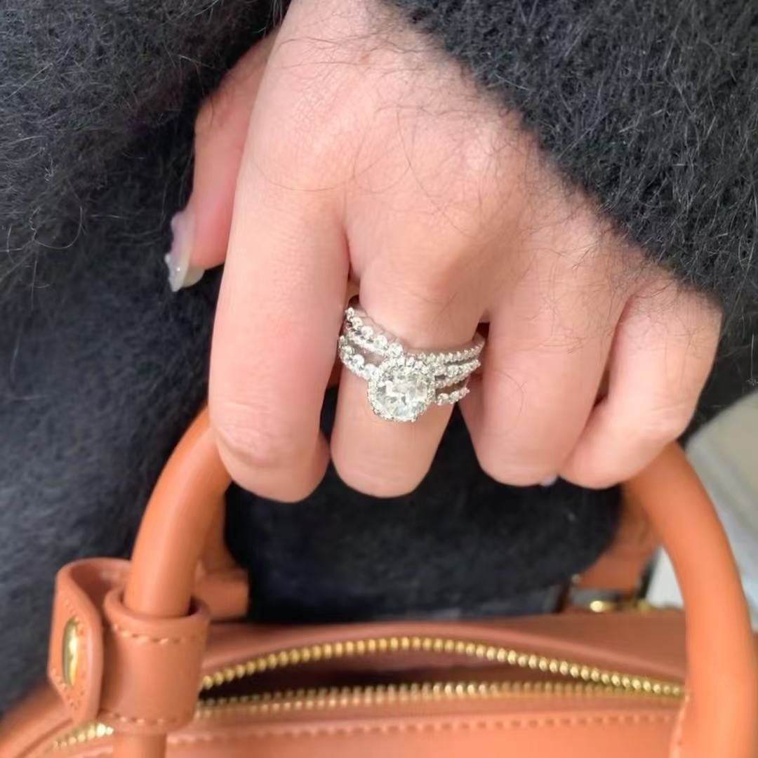 925 Sterling Silver 6x8mm Oval-Cut High-Carbon Diamond Women's Luxury Micro-Setting Ring - MOWTE