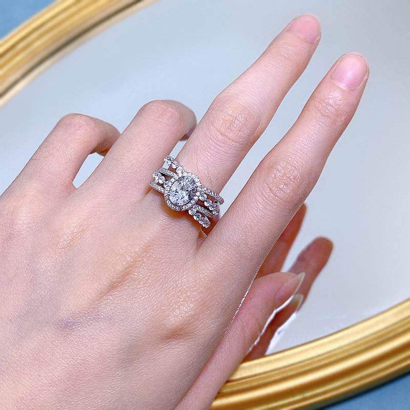 925 Sterling Silver 6x8mm Oval-Cut High-Carbon Diamond Women's Luxury Micro-Setting Ring - MOWTE