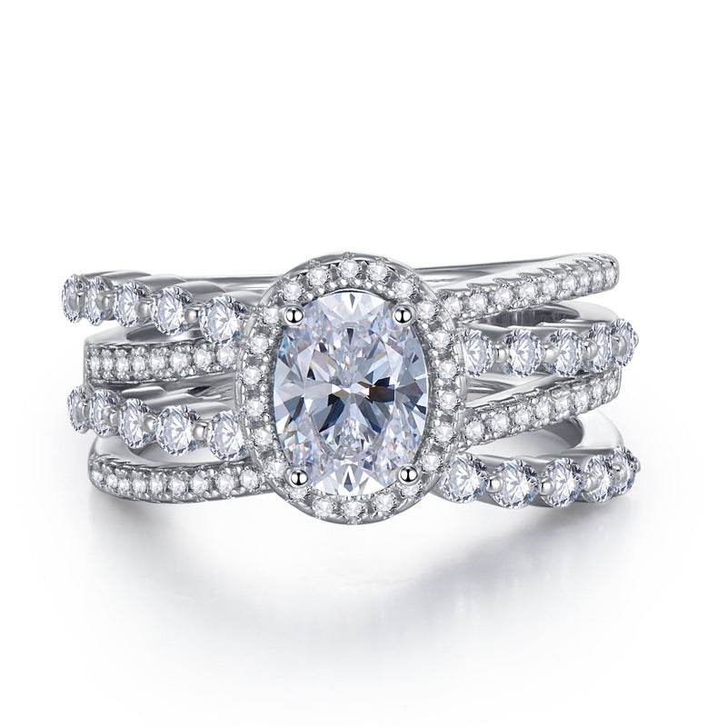 925 Sterling Silver 6x8mm Oval-Cut High-Carbon Diamond Women's Luxury Micro-Setting Ring - MOWTE