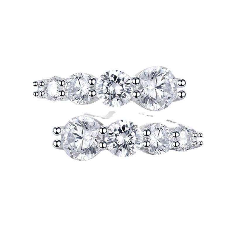 New 925 Sterling Silver Adjustable 6.5mm Round-Cut High-Carbon Diamond Stackable Ring - MOWTE